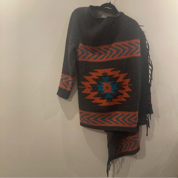 ROOTS Sz M South Western Fringe Open Front Wool Blend Boho Bohemian Cardigan - Picture 6 of 13